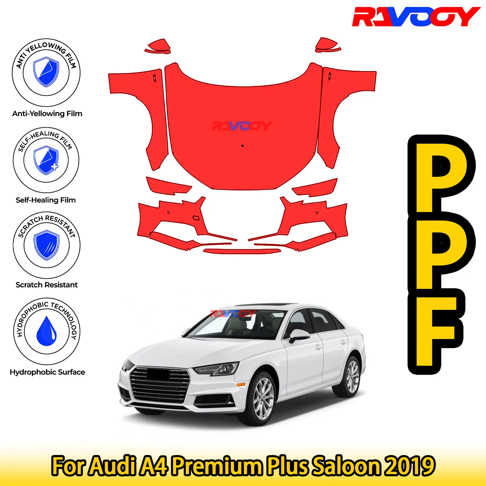 

For Audi A4 Premium Plus Saloon 2019 Glossy Matte Black Precut front PPF Kit Paint Protection Film