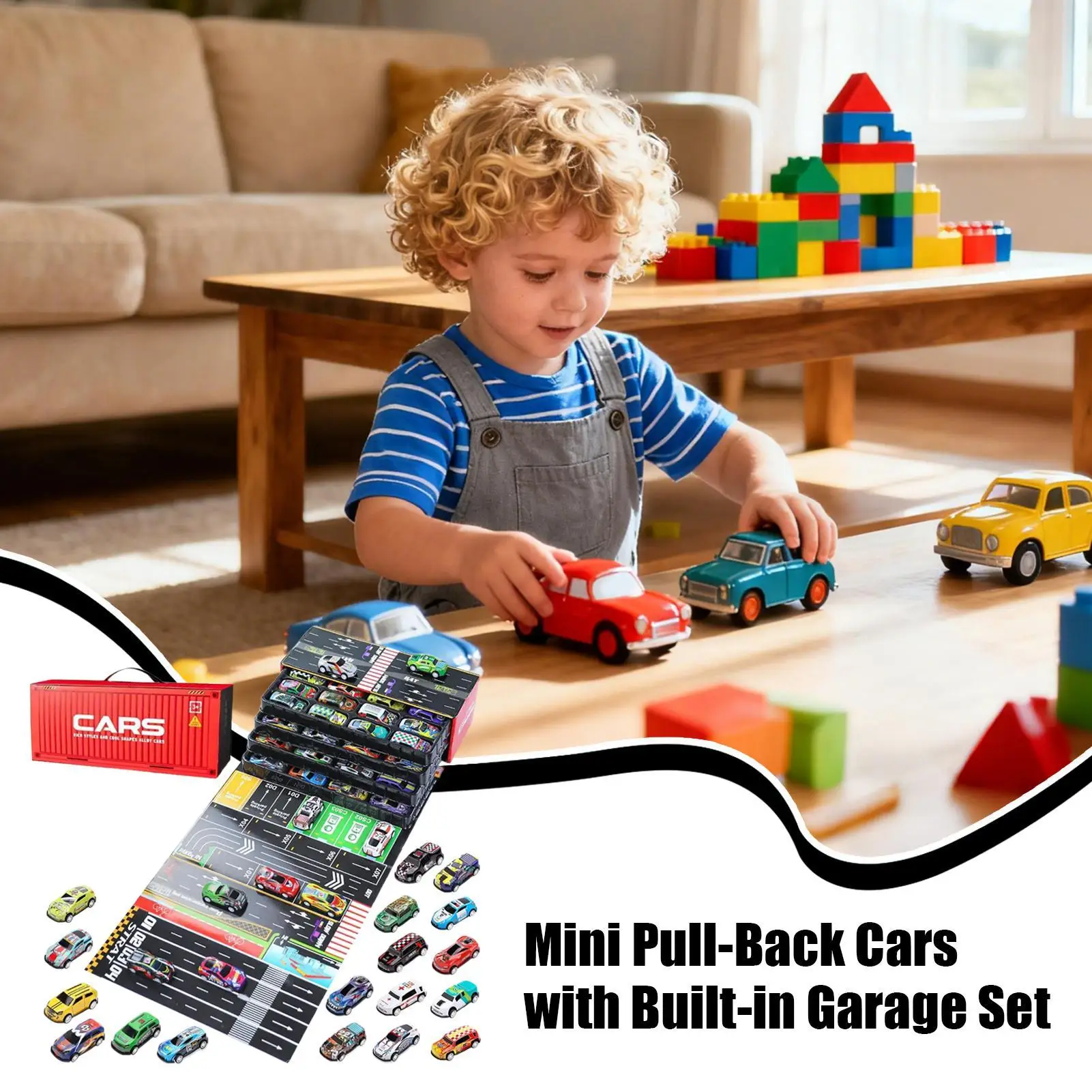 Macchinine giocattolo da tirare indietro 48 pezzi Veicoli in metallo con garage incorporato Macchinine pressofuse per bambini Aula di viaggio di compleanno di Natale