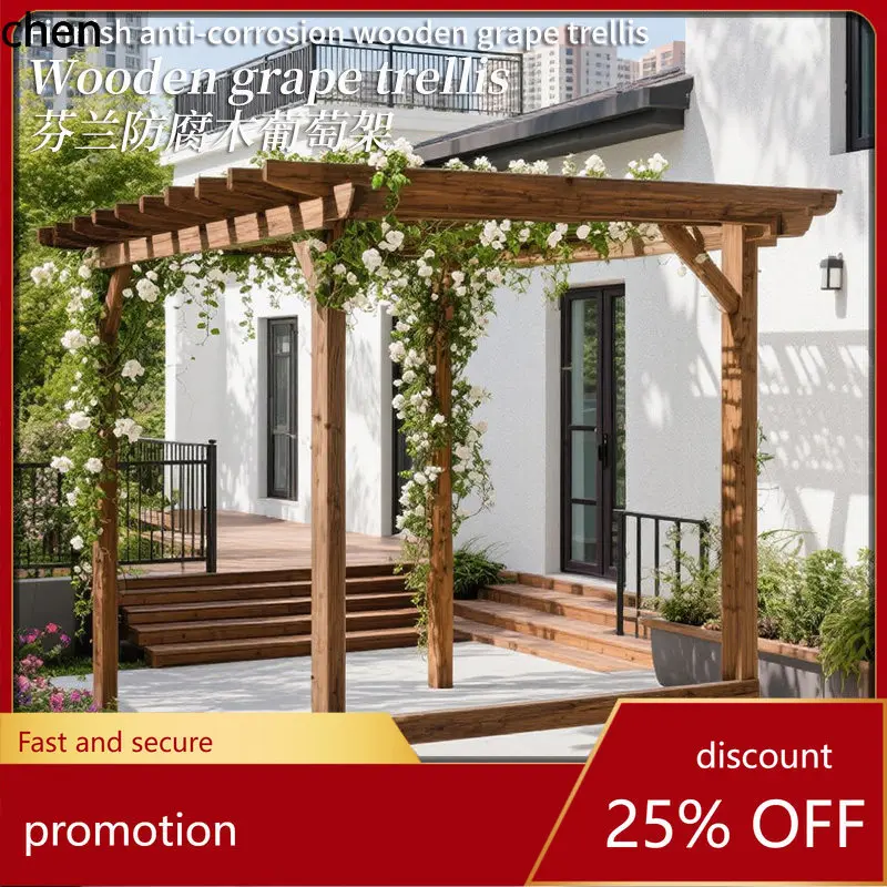 

CZ anti-corrosion wood grape trellis outdoor yard gazebo solid wood climbing trellis outdoor villa garden courtyard pavilion