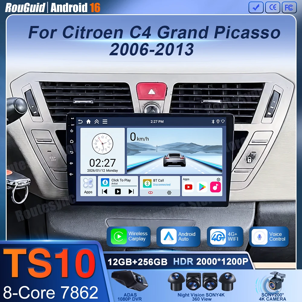 Wireless Carplay Auto Car Radio For Citroen C4 Grand Picasso 2006 2007 2008 2009 2010 2011 2012 2013 Android 16 GPS Wifi 4G BT