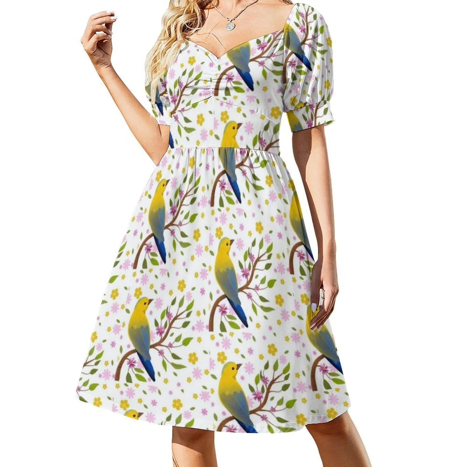 فستان Everybirdy Golder Birds Pattern 2 فستان بوهيمي عتيق بأكمام منتفخة أو بدون أكمام للنساء فستان Everybirdy Golder #2