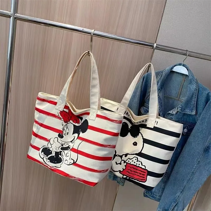 Borsa tote di grande capacità del fumetto dello studente di Miniso Snoopy nuova borsa della mamma stampata versatile borsa della spesa portatile a