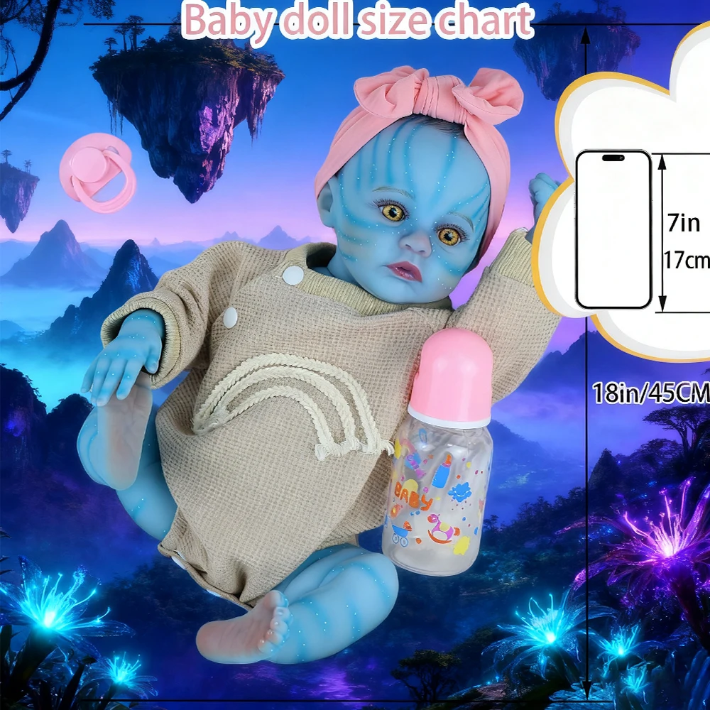 

18-дюймовая кукла Avatar Reborn Baby Doll Girl Meadow ручной работы с 3D синей кожей, видимыми венами, реалистичный, мягкий на ощупь, рождественский подарок для детей
