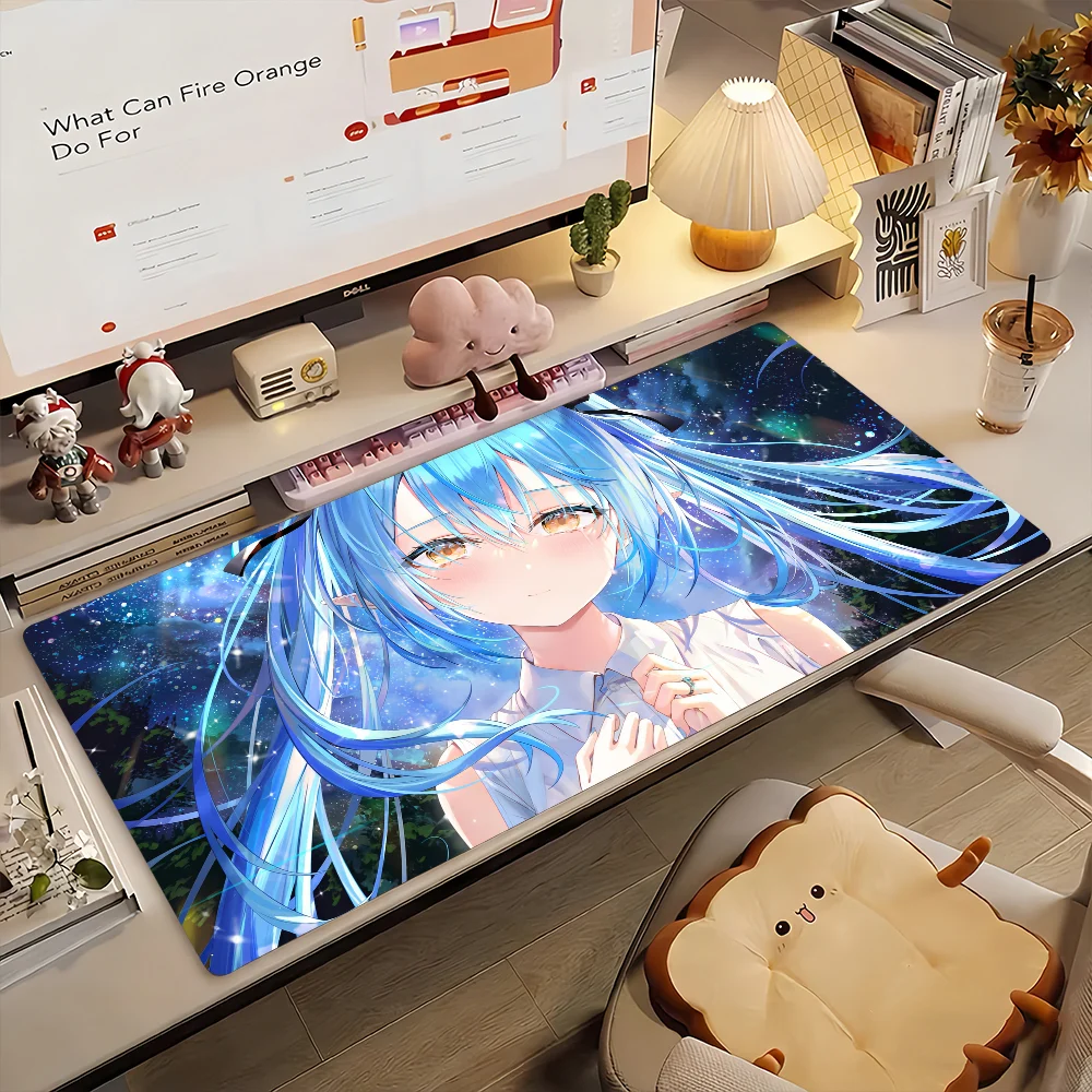 Gaming Mouse Pad,Large Desk Mat, Anti-slip, Stitched Edges,Galaxy Blue Hair Elf Anime Girl Print, Keyboard Pad for Office Gaming