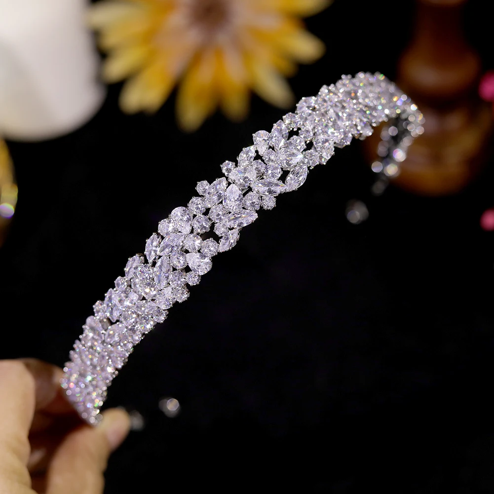 ASNORA Luxury CZ Headbands Silver Color Bridal Crowns Elegant Headwear Wedding Hair Accessories Party Jewelry Bridesmaid Gift