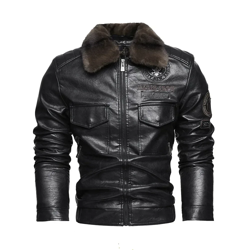 

TY-412New authentic and fashionable men's leather jacket, featuring a warm collar and a plus size motorcycle men's jacket