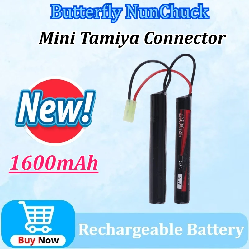

For NunChuck NIMH 2/3A 9.6V 1600mAh Battery Pack with Mini Tamiya Connector Airsoft for Guns MP5 M4 G36C Rechargeable Battery