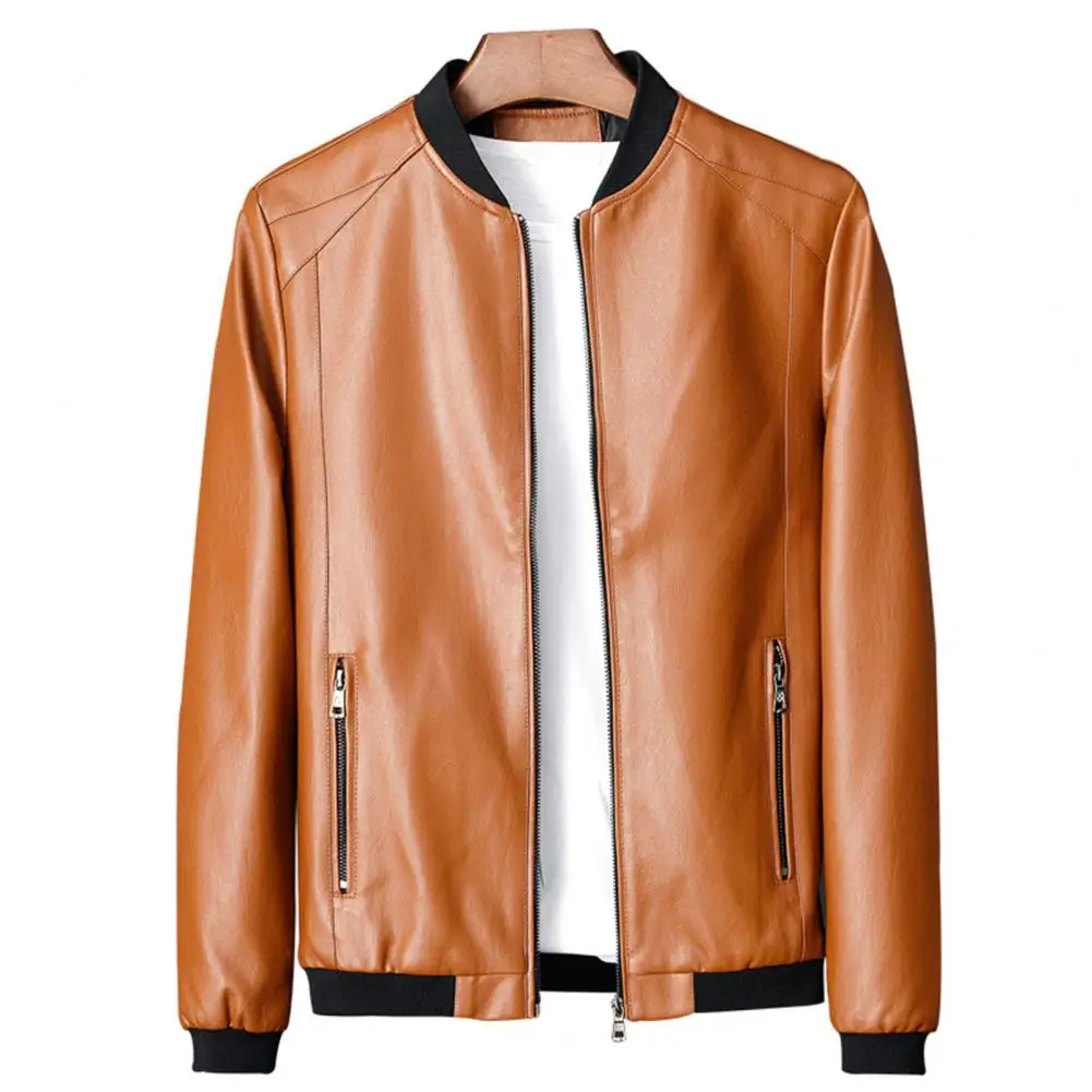 Autumn And Spring Men\'s Stand Collar Jacket Leather Thin Section Fashion Jacket Motorcycle Youth