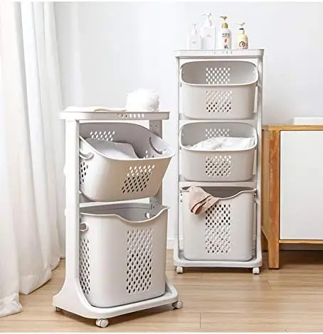 Laundry Basket Bathroom Multi-layer Clothes Storage Basket Household, Simple Kitchen Shelf Fruit Stand (3 Layers)