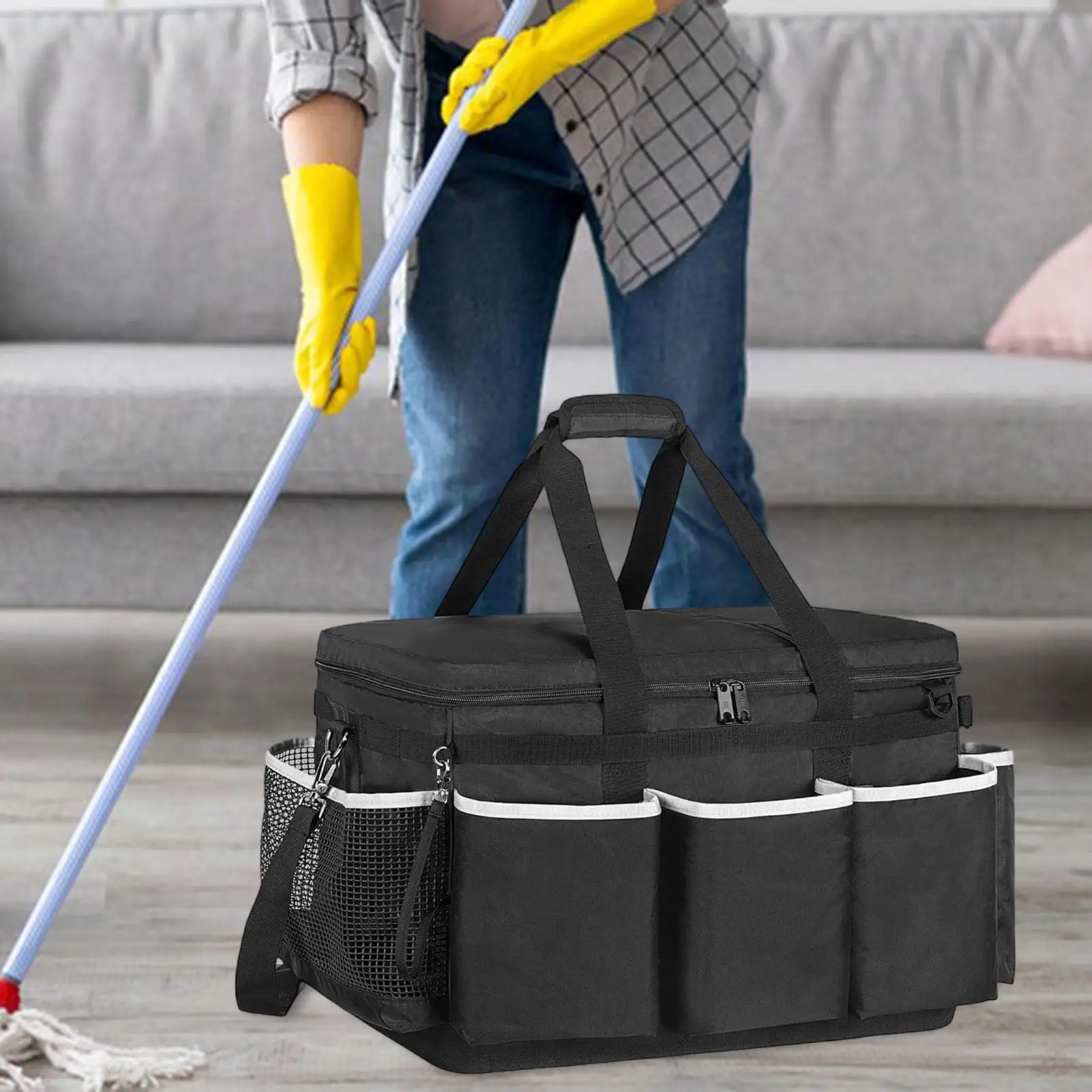 

Сумка-органайзер для чистящих средств большой вместимости с регулируемыми перегородками для дома, кухни, ванной, гаража