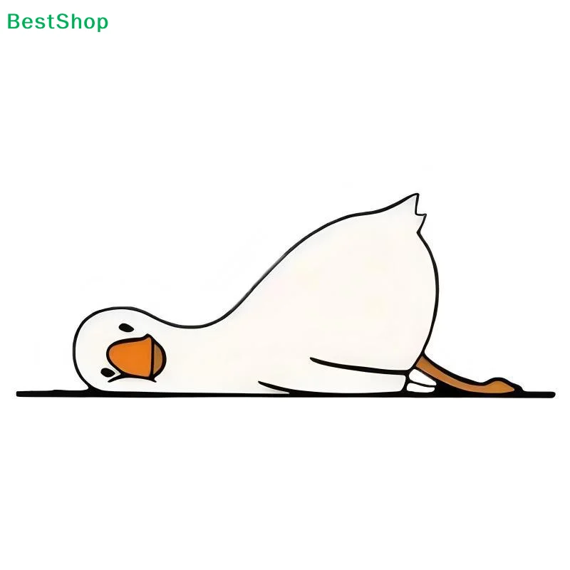 Cartoon Decorative Sticker Featuring A Small White Goose Lying On Its Side With Its Face Down Suitable For Decorating Car