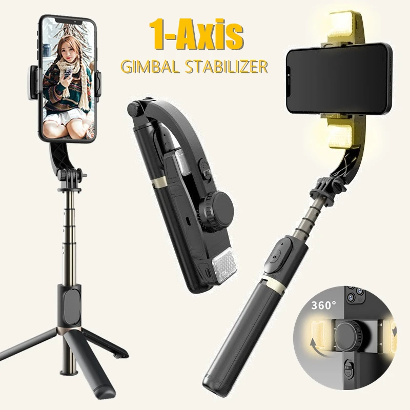 1-Axis Anti Shake Gimbal Stabilizer Selfie Stick Tripod with Remote Control Fill Light for Smartphone Mobile iPhone Samsuny