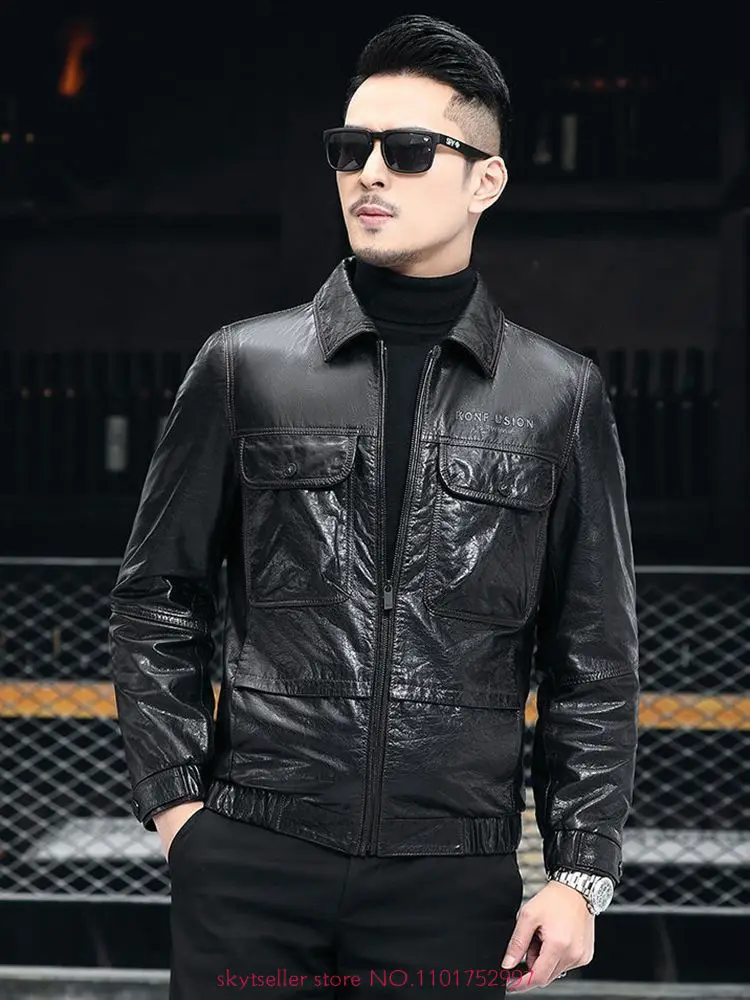 

High Quality Genuine Leather Jacket Men First Layer Cowhide coats real leather short Flight jacket