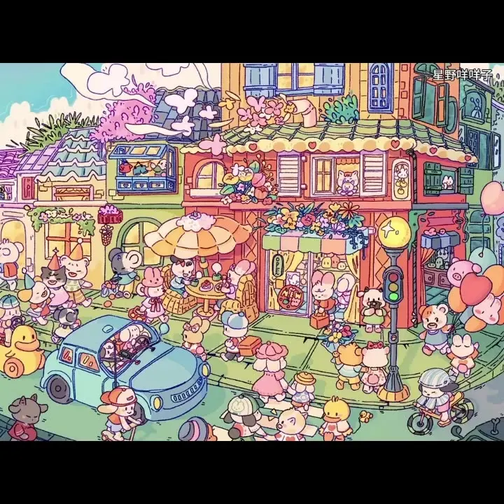 

Small Town Flower Shop Miniature Scene Stickers Kawaii 2.5D Cartoon Pocket House DIY Scrapbook Stacking Stickers