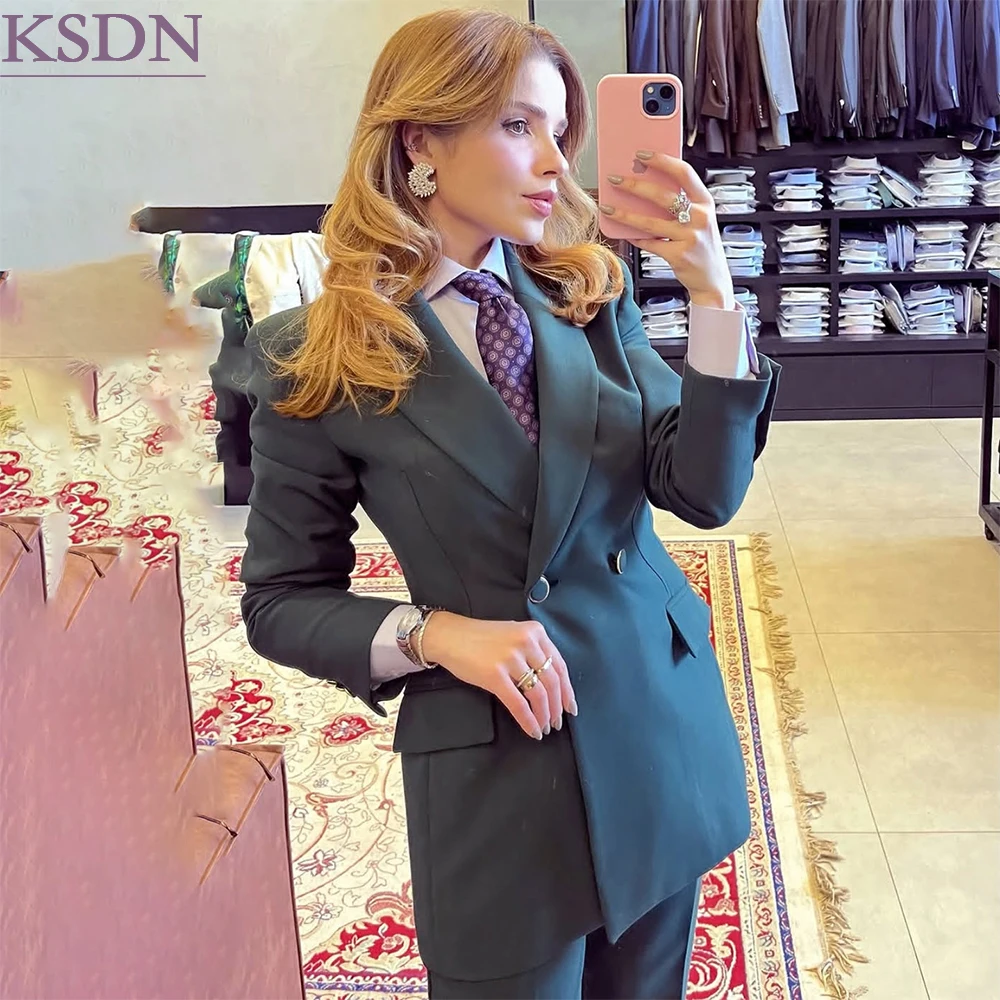 High Quality Women's 2 Piece Suits Fashion Double Breasted Peak Lapel Power Blazer Luxury Business Jacket Pants Sets