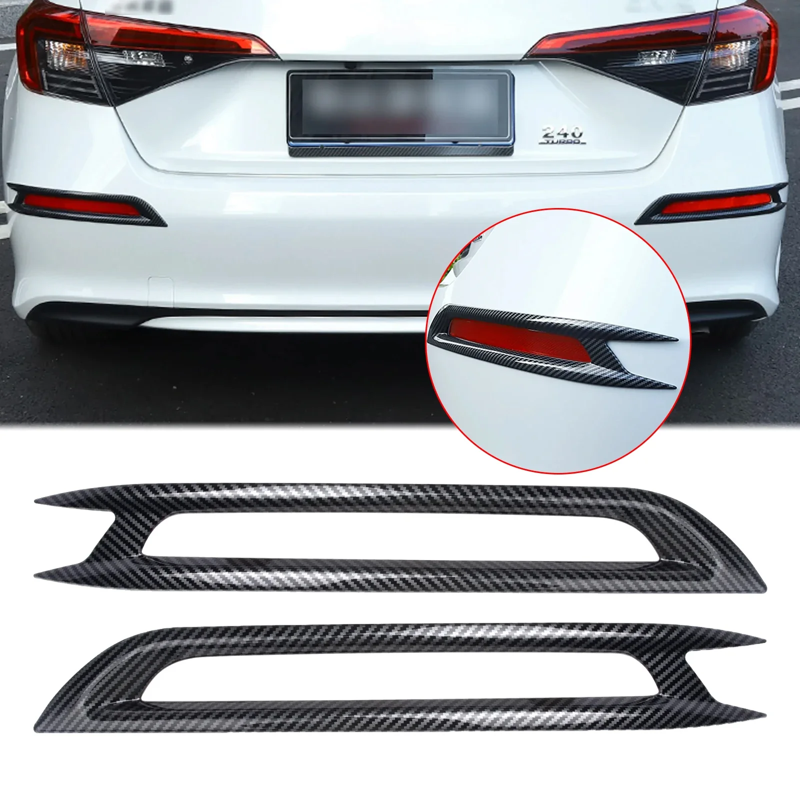 2pcs Carbon Fiber Pattern Left Right Rear Fog Light Cover Bumper Reflector Molding Trim For Honda Civic 11th Gen 2022 2023 2024