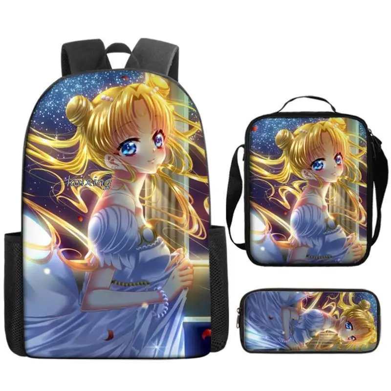 Plecak Sailor Moon Printe Princess 1-6 w klasie ortopedycznej 3 sztuki kreskówka Mochila Escolar powrót do szkoły