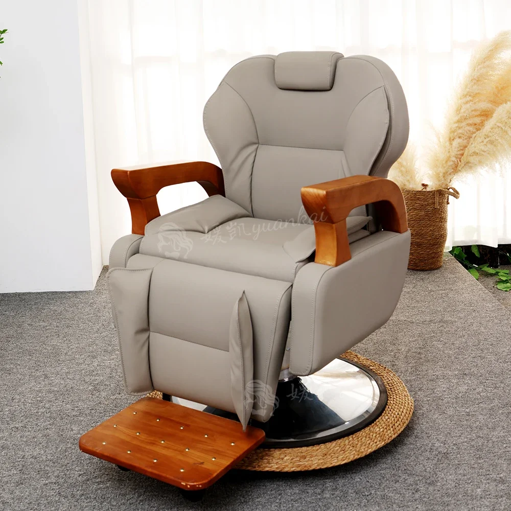 Old-Fashioned Barber Shop Chair with Leather Material for Shaving Beards Hair Salon Perm Dyeing Scissors Oil Head Relaxation