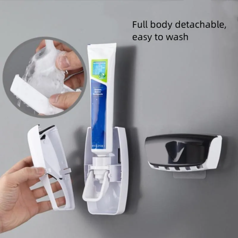 Wall-Mounted Toothbrush & Toothpaste Holder Set With Automatic Dispenser And Cup