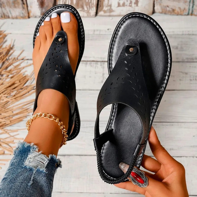 

Ladies Shoes 2025 New Women's Sandals Open Toe Casual Sandals Women Rivet Elastic Band Flat Heel Soft Bottom Shoes Female