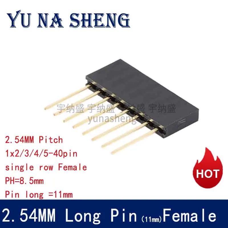 10pcs 2.54MM 2.54 1X2/3/4/6/8/10/15P Pin long11mm Stackable Long Legs Femal Header For Arduino Shield Stlxy