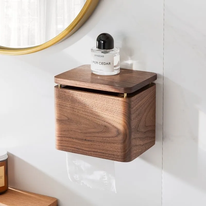 Walnut Toilet Tissue Box Bathroom Tissue Storage Box Wall Mounted Non Perforated Household Paper Storage Box Paper Holder ZG855 view 5