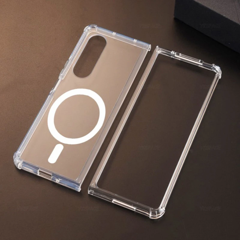 For Magsafe Magnetic Folding Case Samsung Galaxy Z Fold 6 5 4 3 W24 W23 W22 W21 Clear Hard PC Wireless Charging Shockproof Cover