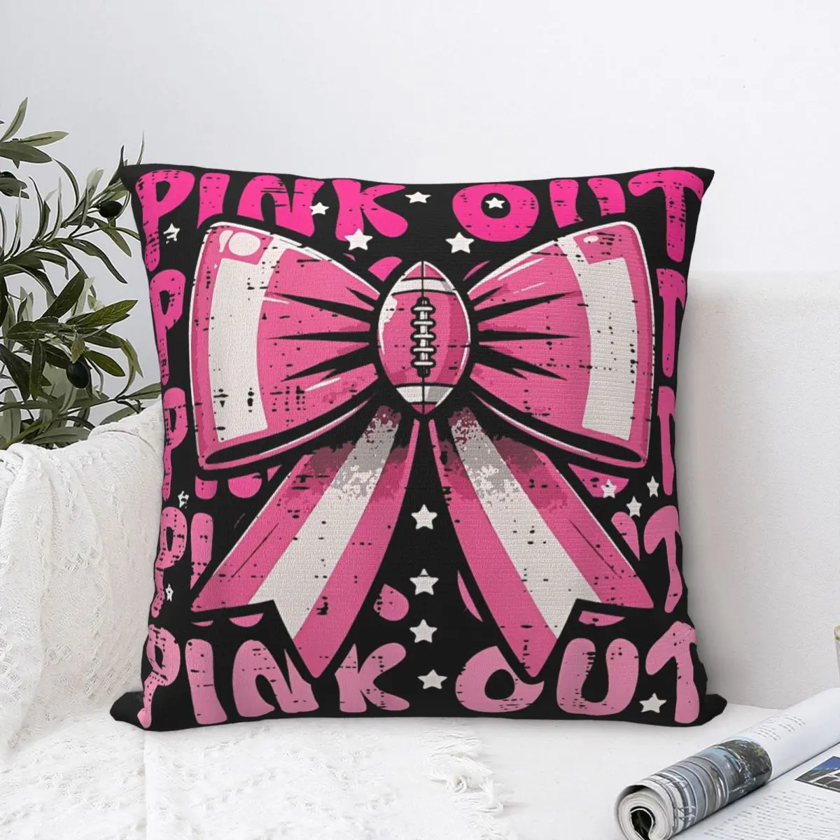Breast Cancer Ribbon Pink Out Awareness Throw Pillow Cover Polyester Decorative Pillow Fashion Pillowcase