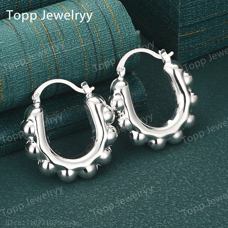 

Elegant 925 Sterling Silver Glossy Round Convex Ear Clips Fashionable Ladies Wedding Gift Accessories