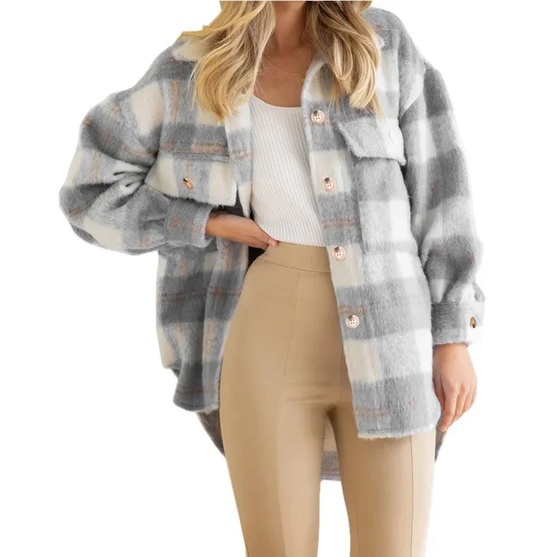 Veste en laine à carreaux pour femme, manteau en mohair, veste en tweed optique, M20, automne et hiver, nouveau, 2024