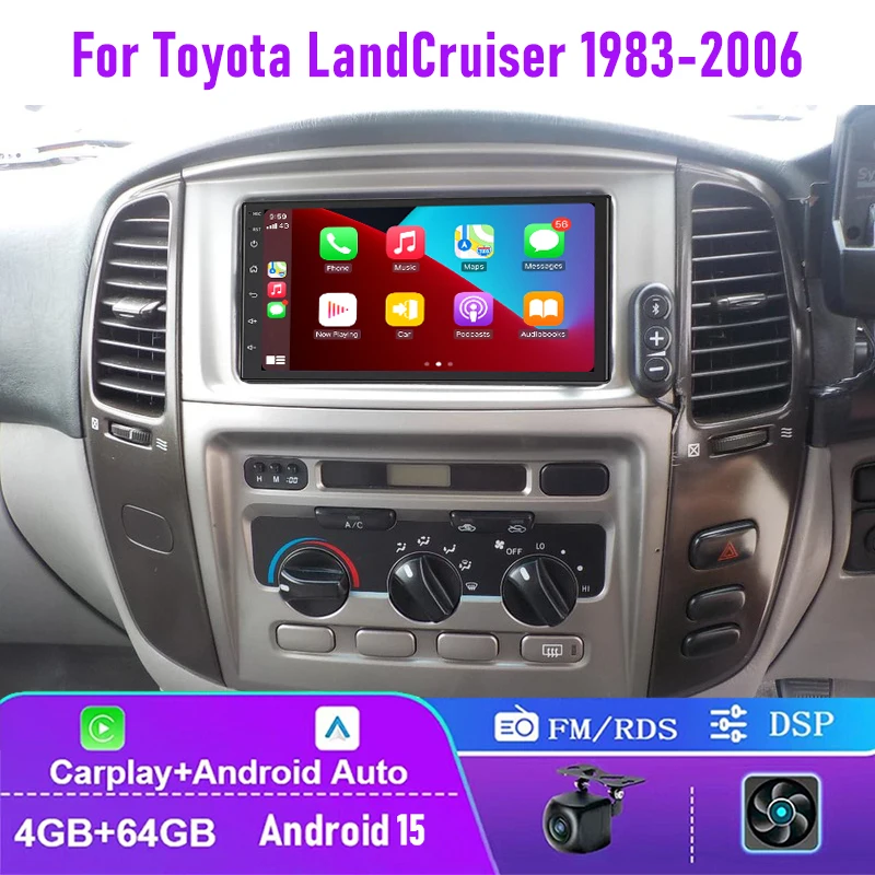 

7" 4+64GB For Toyota LandCruiser 1983-2006 Car Radio Carplay Android 15 Auto Bluetooth GPS Rear Camera Google Map
