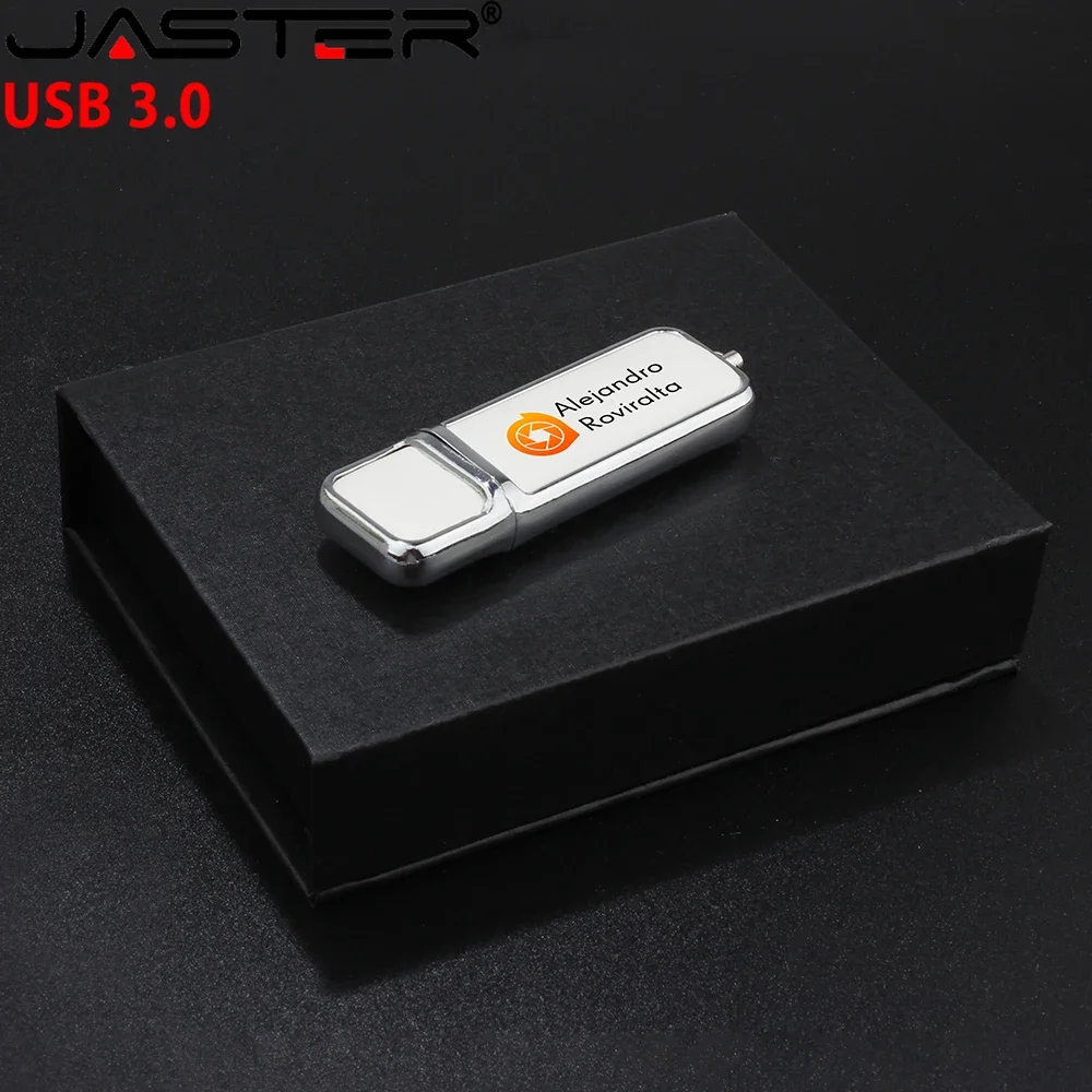 JASTER 128GB 3.0 Black Leather high-end gift USB drive Pen Drive 64GB Memory Stick 32GB Cardboard Box GIFT LOGO Wedding Gifts