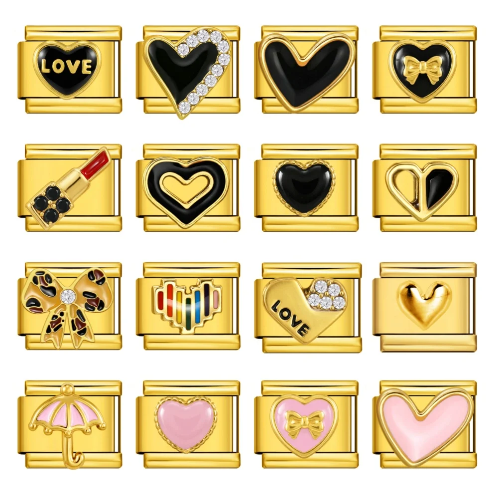 9mm Bunte Anhänger Herz Schmetterling Festival Regenschirm Lippenstift Italienisches Gliederarmband Edelstahl Damen Schmuck DIY – Detail 1