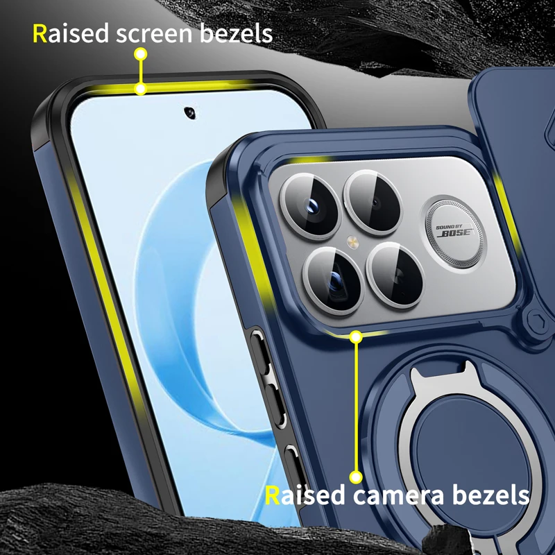 For Xiaomi POCO F8 Ultra,F8 Pro Magnetic Case ELVEV Hard PC Sliding Window Rotating Stand Phone Cover