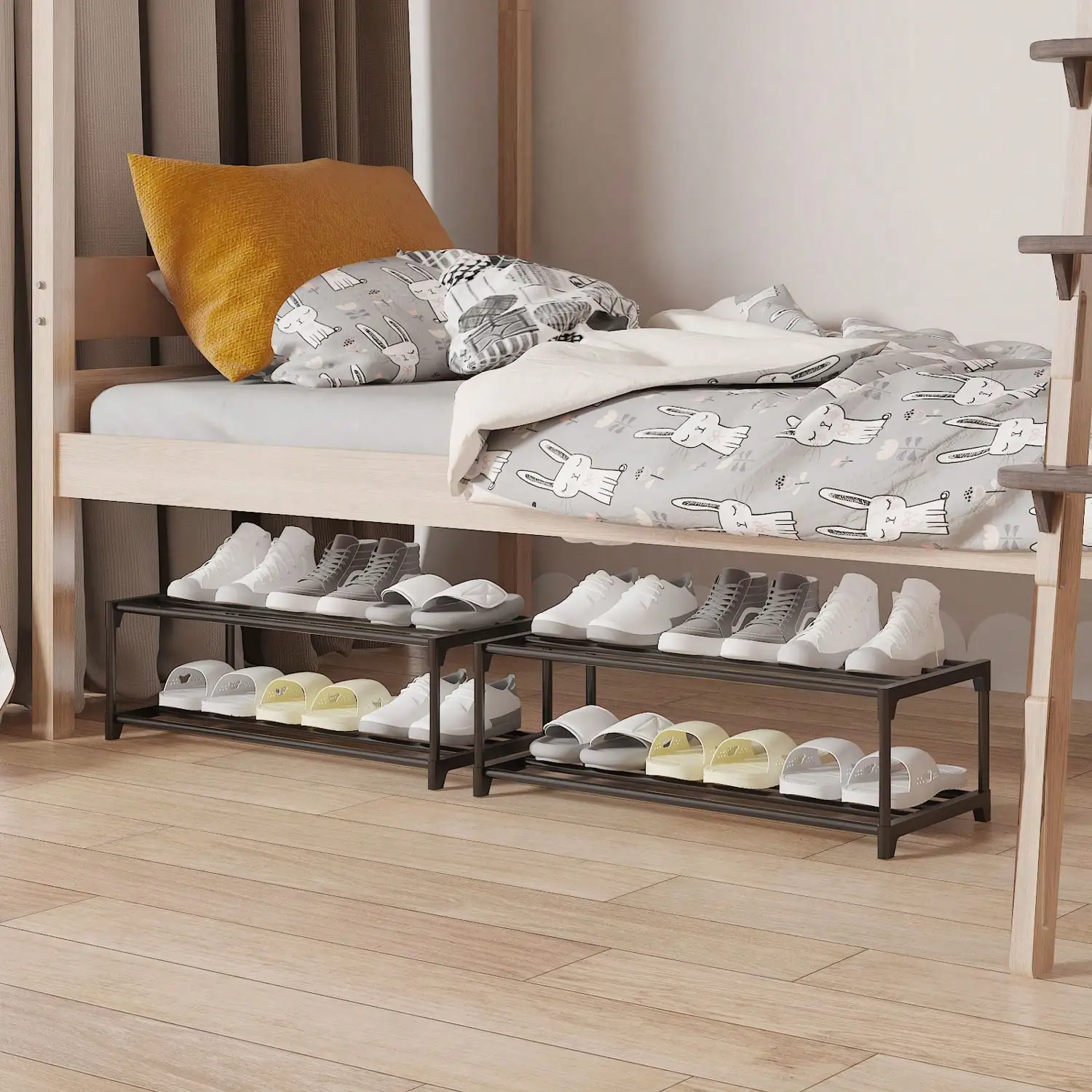1pc Multifunctional Shoe Rack Under The Bed Removable Storage Rack Resistant Nail-free Installation of Storage Racks