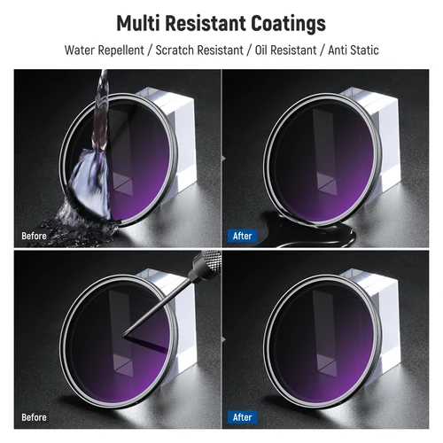 Imagen 2 del producto NEEWER Filtro ND Variable de ND2-400 de 67mm con tapa de lente, cordón, paño de limpieza, vidrio óptico de ajuste preciso de densidad neutra