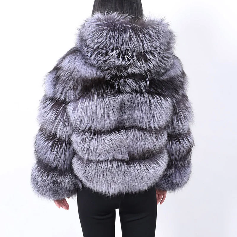 2024 MAOMAOKONG Real Fur Coat Hooded Jackets Super Hot Natural Silver Fox Women's Winter Fashion Luxury Female Clothing Vests