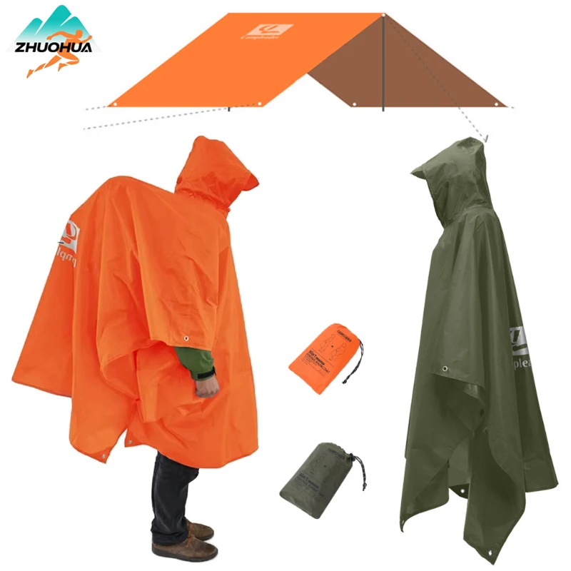 

ZHUOHUA Hooded Rain Poncho,3-in-1 Rain Coat Versatile Survival Shelter Waterproof Lightweight Poncho for Camping,Hiking,Hunting