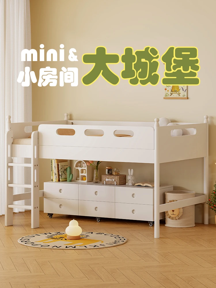 Full solid wood children boy girl princess half high school high small apartment multi-functional raised bed