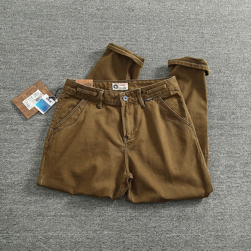 

Американская рабочая одежда в стиле ретро, мужские тяжелые брюки из чистого хлопка, свободные прямые повседневные брюки с конусом, модные городские брюки