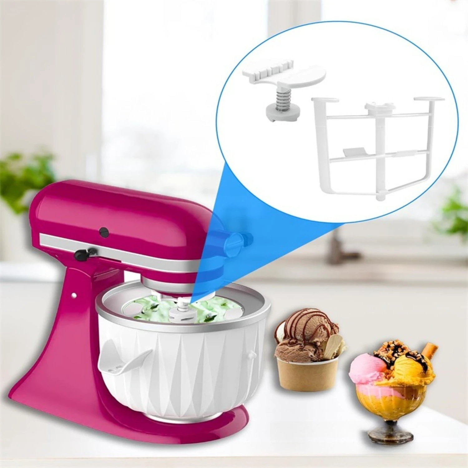 2 PC/Set Ice Cream Stirring Heads and Paddles Compatible with KitchenAid Ice Cream Machine Accessories