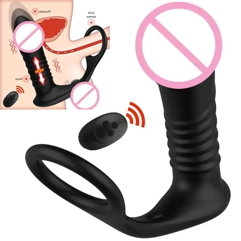 Brinquedo telescópico do sexo para homens e mulheres, anel de inserção, ejaculação precoce, massagem da próstata, plugue anal, vibrador, suco Realu