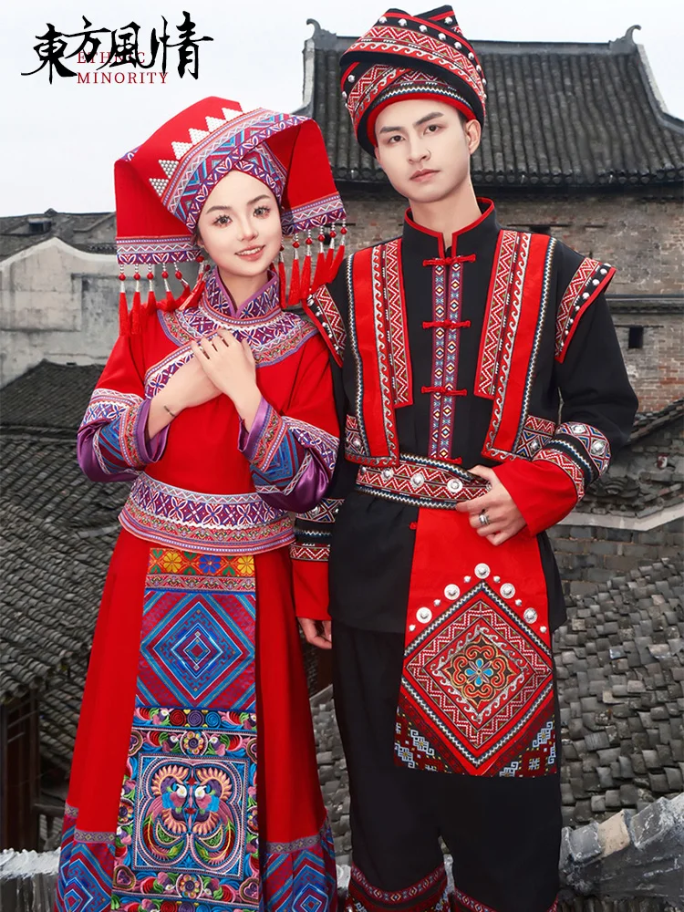 

Guangxi Zhuang Ethnic Minority Costume Male and Female Adult Yao Group Qi Miao March 3 Dance Full Set