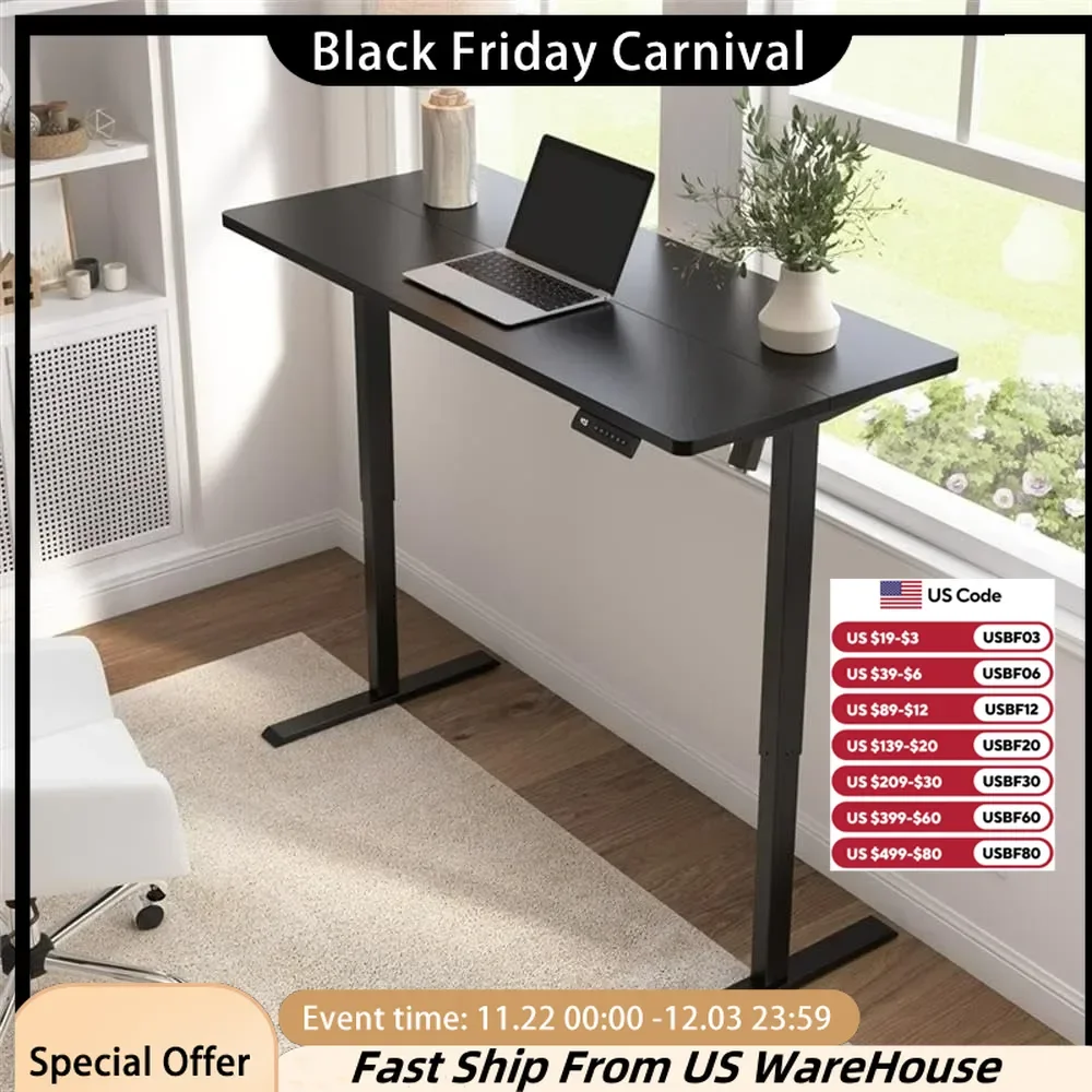 55W x 24D Electric Height Adjustable Standing Desk in Basic Black, Ergonomic Sit-Stand Computer Table for Home Office