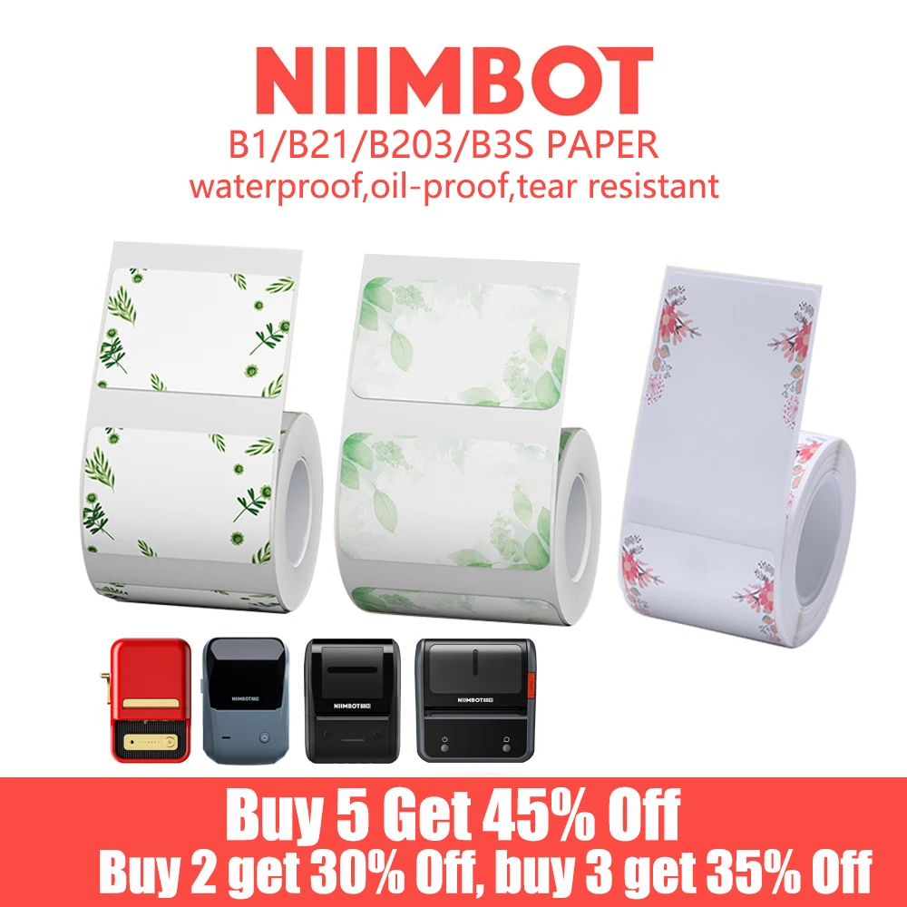 NiiMBOT B1/B21/B203/B3S Color Label Paper Waterproof Name Stickers Diy Label Printing Stickers Household Storage Label Paper