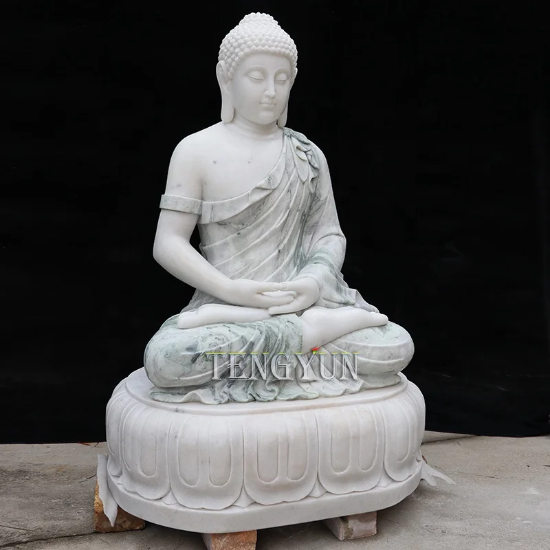 Buddhist Statues Outdoor Decor Stone Carved White Marble Sitting Meditate Buddha Statue For Home Decor