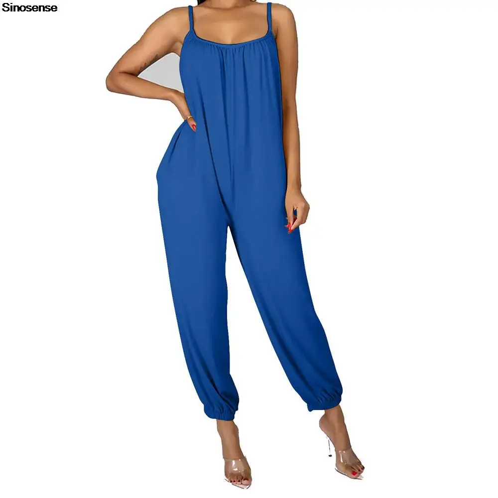 

Women's Summer Sleeveless Jumpsuits Spaghetti Straps Long Pants Overalls With Pockets Casual Fall Loose Fit long Rompers