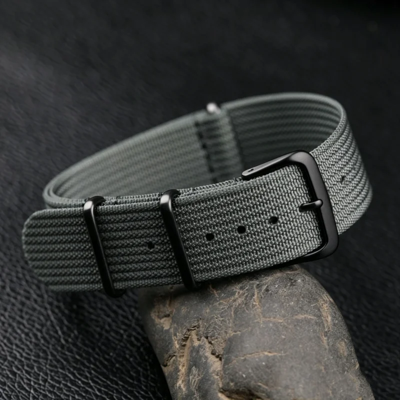 Black Buckle Ribbed Watch Band for Universal Straps