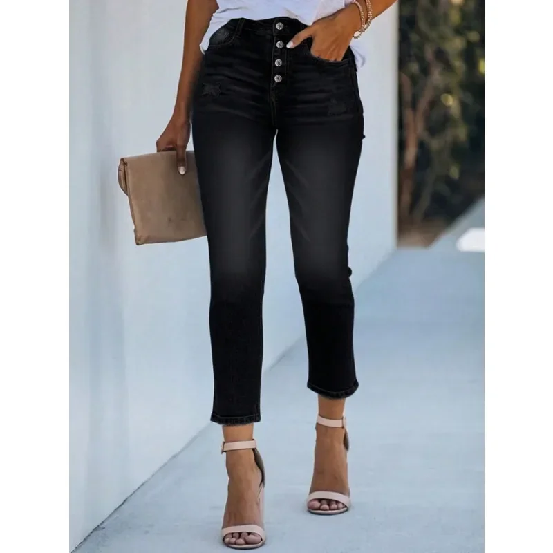 

2025 Women's Euro Tailored Skinny Jeans - Single-Button High Waist & 4-Way Stretch Denim