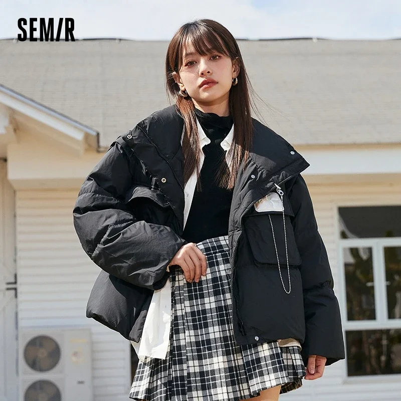 

Semir Down Jacket Women Short Profile Bread Jacket 2023 Sexy Removable Sleeves Sports Black Jacket